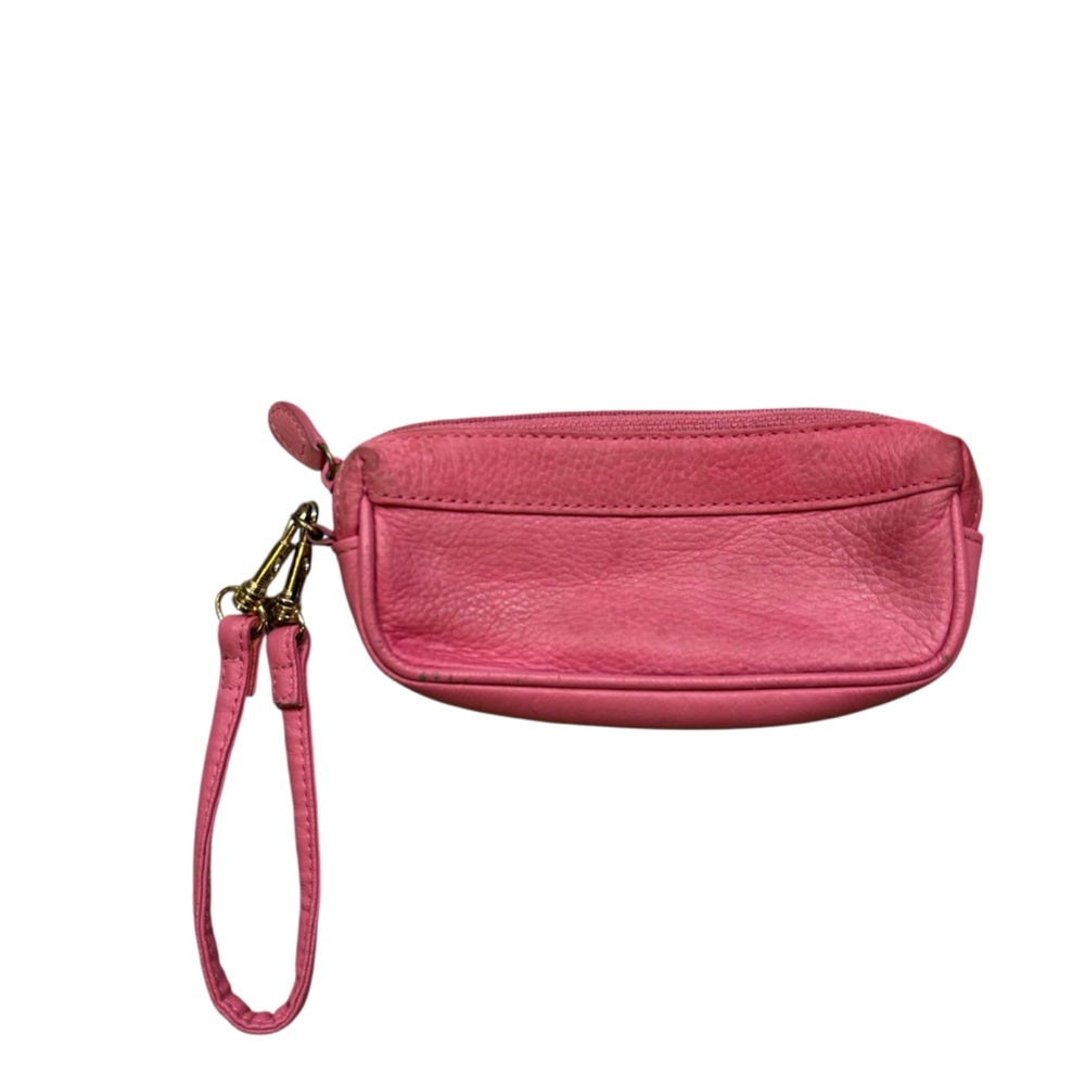 Ladies Small Genuine Leather Pink Zip Top Wristlet
